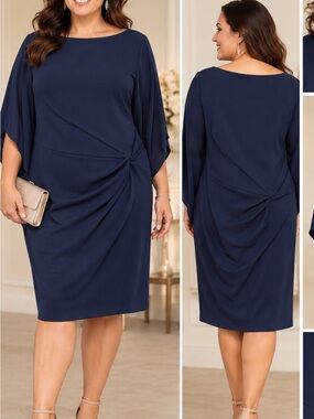 Betsy & Adam Navy Draped Dress Plus Size 18W NWT.